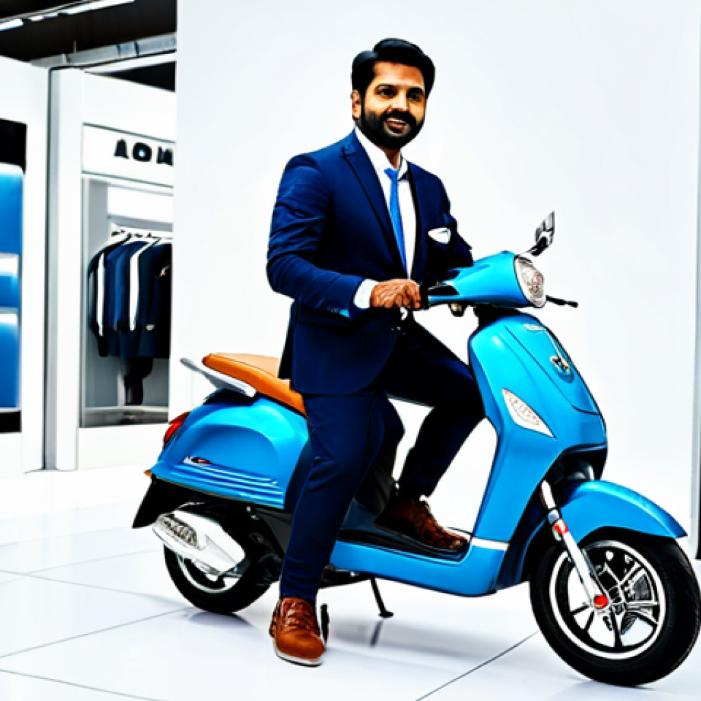 스쿠터 구입비용 - A professional Indian man in a showroom, looking at a Hero scooter. He is fully clothed in a modest,...