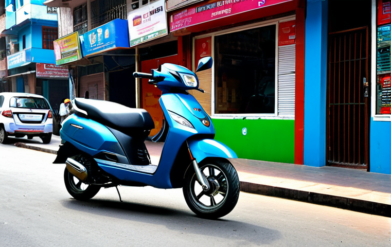 스쿠터 구입비용 - A professional Indian man in a showroom, looking at a Hero scooter. He is fully clothed in a modest,...