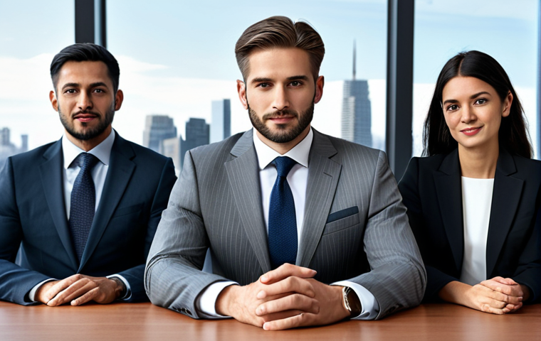 정장 맞춤 비용 - **

A professional woman in a modest, dark blue business suit, standing in a brightly lit office lob...