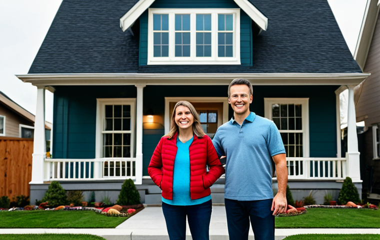 전세 전환 비용 - **

A modest family standing in front of a newly acquired, cozy home in a friendly neighborhood, ful...