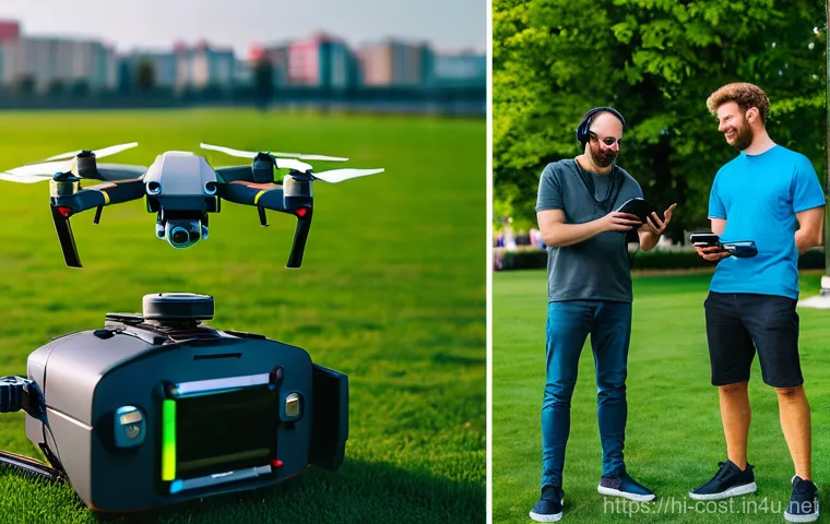 드론 촬영 비용 - **Prompt:** A highly skilled professional drone pilot, wearing practical outdoor attire and safety g...