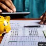 스마트폰 교체비용 - A detailed, realistic illustration of a young Indian person thoughtfully managing their monthly budg...